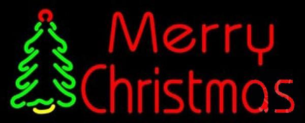 Merry Christmas Small Tree Neon Sign